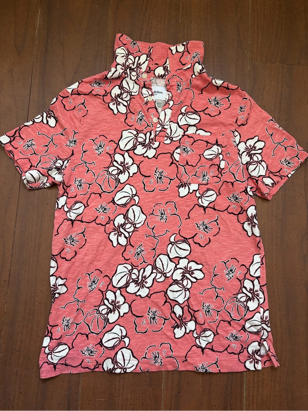 Goodfellow & Co Men's 100% Cotton Coral Floral Polo Shirt Size Medium